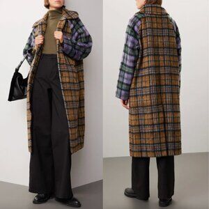 $495 Peter Som Multi Mixed Plaid Single Breasted Trench Coat size XS